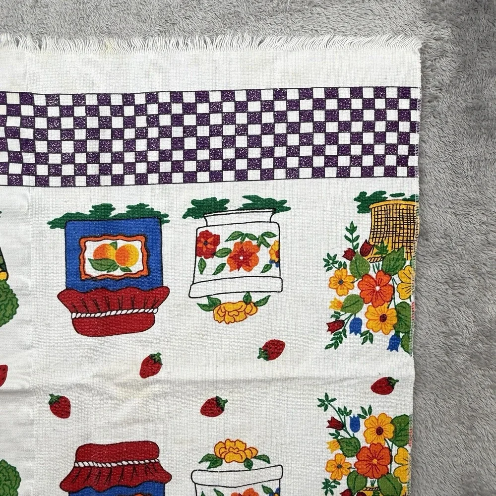 Vintage Kitchen Towel Kitchy Orange Jam Basket Check Cottagecore Country‎ Cotton